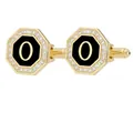 Gemelos octogonales dorados con letra O en esmalte negro y borde de cristal brillante - Letra O (P1124-O)