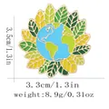 Broche émaillée créative Earth Day avec feuilles vertes et placage d'or pour vêtements - Style Terre Tournesol (C3227-1)