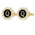 Gemelos octogonales dorados con esmalte negro y detalle de la letra Q - Letra Q (P1124-Q)