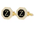 Gemelos octogonales dorados con esmalte negro letra Z y borde de cristales brillantes - Letra Z (P1124-Z)