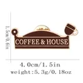 Brown enamel coffee cup pin with COFFEE & HOUSE text and golden butterfly clasp back - Coffee House Sign