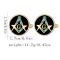 Men's Masonic French shirt cufflinks with black enamel inlay and gold-plated finish - Gold Masonic Style (B1634)