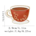 Red and white cartoon coffee cup enamel brooch with gold dots and size specifications - Red and White Coffee Cup