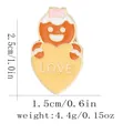 Gingerbread man enamel pin badge with love heart and pink bow for holiday decoration - Gingerbread Man Style (C3244-3)