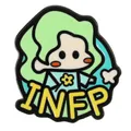 Green cartoon character INFP enamel pin badge with yellow lettering for backpacks - INFP Mediator Style (C3205-16)