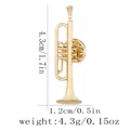Golden trumpet music brooch in vintage metal style with detailed size and weight specs - Trumpet Style (C3237-2)