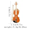 Golden violin brooch pin with orange and black enamel finish including size specs - Violin Style (C3237-3)