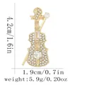 Violin brooch in gold alloy with crystals and pearls showing 4.2cm height and 1.9cm width - Violin Style With Pearl Decoration (C3253-2)