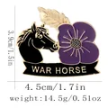 Purple poppy and war horse enamel badge with gold leaf detailing on white background - Egyptian Horse Black