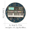 Round synthesizer enamel brooch with dark blue background and gold musical notes - C3245-2