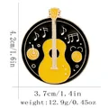Enamel guitar brooch with gold trim and music notes, dimensions 4.2cm by 3.7cm - Guitar Style (C3245-3)