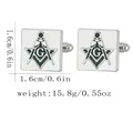 Gemelli massonici quadrati in argento con simbolo G su smalto verde scuro, 1,6 cm - B1637-3 / Naturale