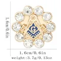Insigne de franc-maçonnerie bleu en alliage doré avec strass et symbole G - Style Rond avec Strass (C3249-2)