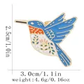 Colorful hummingbird enamel brooch with floral patterns and gold tone metal edges - Hummingbird Style (C3283)