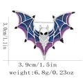 Broche chauve-souris argentée vintage, émail violet et crâne, taille 3,9 x 3,0 cm - C3279-2