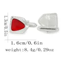 Boutons de manchette luxe argentés pour hommes avec incrustation rouge et fermoir pivotant - Style Émail Rouge Triangle Inversé (P1148)