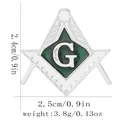 Silver-plated Freemasonry lapel pin with green enamel and letter G motif decoration - Silver Green White Symbol Style (C3249-7)