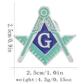 Silver Freemasonry brooch with blue enamel compass and square symbol, 2.5cm diameter - Silver Green Symbol Style (C3249-8)