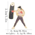 Women boxing enamel brooch in pink and red showing 3.3cm height and 2.4cm width - Boxing Figure Style