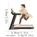 Running woman fitness enamel brooch in black and purple with gold plating, 3cm size - Treadmill Running Style