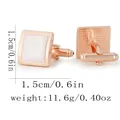 Boutons de manchette carrés en or rose pour hommes avec émail blanc marbré - Style Texture Marbre Or Rose (P1144)
