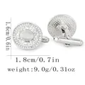 Boutons de manchette ovales argentés pour hommes avec œil de chat et cristaux brillants - Style Argenté Pierre Œil de Chat (P1137)
