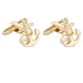 Polished gold anchor cufflinks for men's shirts featuring classic nautical rope details - Anchor Shape / Gold