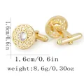 Classic gold hollow cufflinks for men featuring white zircon and spiral pattern design - Gold Hollow Round Style (P1139)