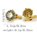 Vintage golden cufflinks with textured engraving and a clear round crystal inlay - Vintage European Floral Style (P1142)