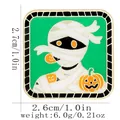 Quadratische Mumien-Emaille-Anstecknadel für Halloween mit grünem Hintergrund - Grüner Quadratstil (C3276-3)