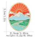 Enamel mountain pin with sunrise and river scenery, dimensions 3.3cm by 2.5cm - Sunrise Snow Mountain River Style (C3275-3)