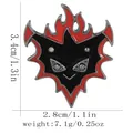 Broche émaillée monstre de flammes rouge et noir avec détails de dimensions - C3278-1