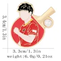 Table tennis commemorative enamel pin featuring an athlete and a pearl paddle detail - Swinging Motion Style (C3294-1)