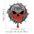 Broche punk crâne argenté avec émail rouge et bordures d'engrenage pour vêtements - C3278-2
