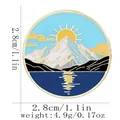 Enamel mountain sunrise lapel pin badge measuring 2.8cm in diameter with gold edges - Lake Snow Mountain Blue Sky Style (C3275-4)