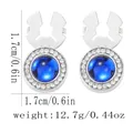 Elegant round silver cufflinks with deep blue gemstone and sparkling rhinestone halo - Blue (B1644-1)