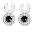 Retro silver metal collar studs with black multifaceted crystals and small rhinestones - Black