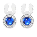 Boutons de manchette ronds avec pierre bleue et halo de cristaux sur fond blanc épuré - Style Gemme Cabochon Bleue (B1644-1)