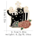 Pin gótico de esmalte con gato negro, rosas rojas y marco de ventana de cruz blanca - Gato Negro Ventana Cruz