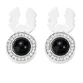 Elegant silver round cufflink with central black stone and white rhinestone halo - Black (B1644-2)