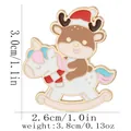 Cute enamel Christmas reindeer brooch on a rocking horse with 3.0cm height specs - Deer on Rocking Horse (C3317-4)