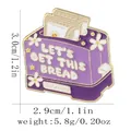 Enamel toaster brooch with flowers and Let's Get This Bread text, 3x2.9cm purple badge - Cartoon Purple Toaster (C3328)