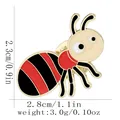 Cartoon ant enamel pin dimensions showing 2.8cm width and 2.3cm height with weight specs - Red and Black Striped Insect Style (C3327-2)