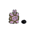Pink enamel book pin featuring a purple bunny ear design and Rope Bunny lettering - Bunny Ear Book Rope Style (C3351-1)
