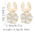 Elegant gold flower cufflinks with white pearl petals and sparkling crystal rhinestones - White Floral Style (B1660)