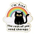 Grappige emaille speld met zwarte kat en regenboog met humoristische tekst voor tassen - Slogan Kat Stijl