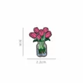Pink tulip flower in blue vase enamel pin brooch measuring 3cm high and 2.2cm wide - Potted Pink Tulip