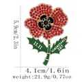 Poppy flower brooch with red crystals and Remembrance Day engraving on gold finish - 11-11 Remembrance Day Style (C3367-1)