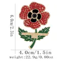 Poppy flower crystal brooch with Remembrance Day text and detailed size dimensions - Remembrance Day Flower Style (C3367-2)