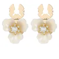 Elegant floral cufflinks with pearls and rhinestones on a gold metal base for women - Floral Earrings (B1655-1) / White